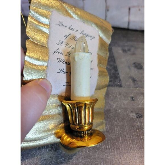 Golden scroll candle AS IS ornament love language lighted Xmas decor - Picture 2 of 3